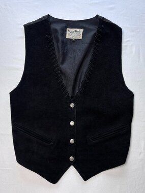 Vintage Mona Mode Black Suede Leather Western Cowgirl Vest Small
